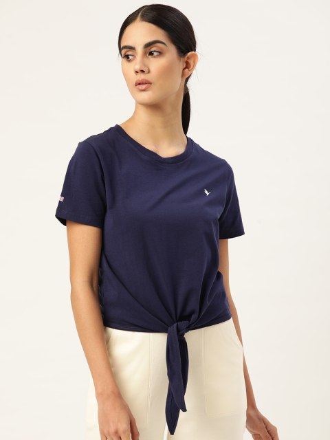 

AM SWAN Women Navy Blue Waist Tie-up Top