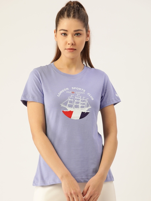 

AM SWAN Women Purple & White Pure Cotton Printed T-shirt