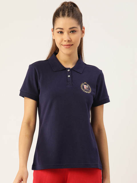 

AM SWAN Women Navy Blue Pure Cotton T-shirt