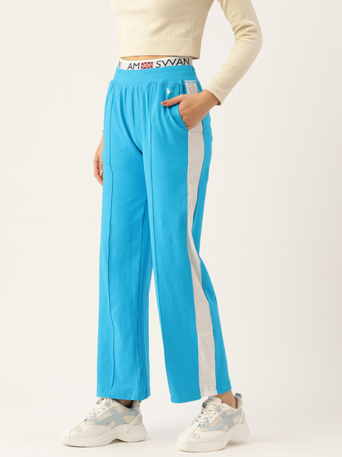 

AM SWAN Women Blue Solid Regular Fit Mid Rise Track Pant With Side Stripes
