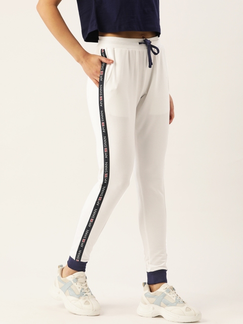 

AM SWAN Women White Solid Regular Fit Mid Rise Joggers With Side Stripes