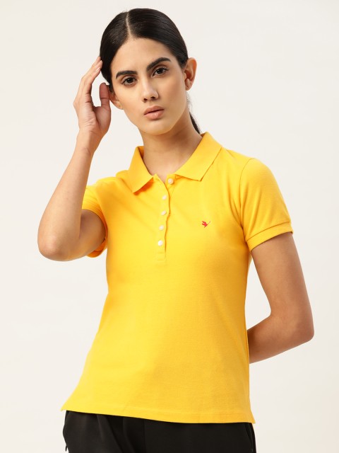

AM SWAN Women Yellow Pure Cotton T-shirt