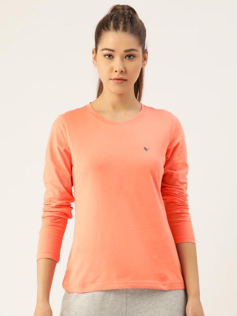 

AM SWAN Women Coral Orange Pure Cotton T-shirt