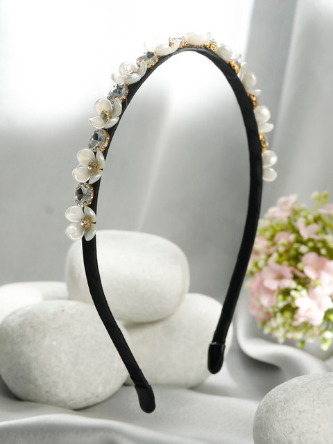 

PRITA Women White & Black Embellished Hairband