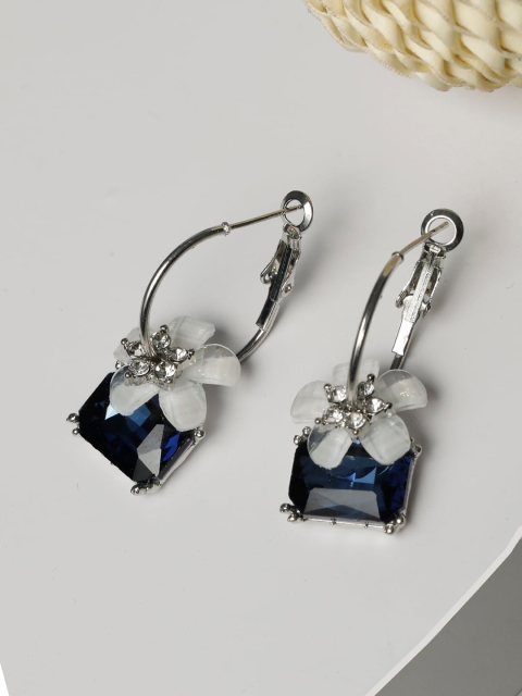 

PRITA Silver-Toned Floral American Diamond Drop Earrings