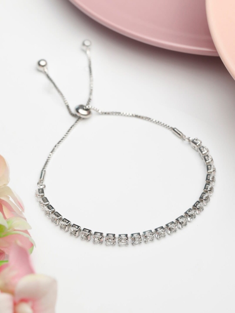 

PRITA Women Silver-Toned American Diamond Silver-Plated Wraparound Bracelet