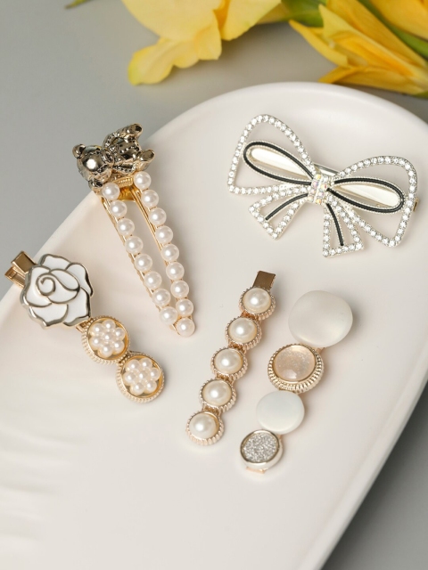 

PRITA Women Gold-Toned & White Set of 5 Hair Accessory Set