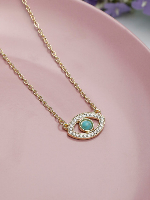 

PRITA Gold-Toned & Teal Brass Gold-Plated Evil Eye Pendant