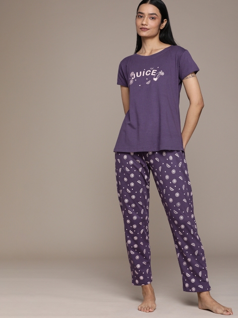 

beebelle Women Purple Cotton Printed Pyjamas Set