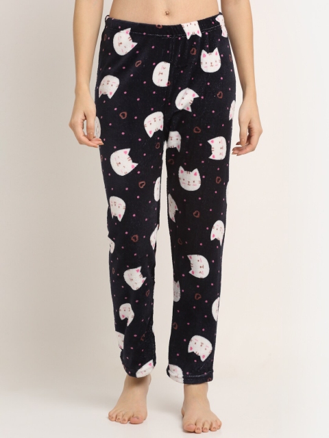 

NEUDIS Woman Navy Blue & White Printed Warm Fleece Lounge Pants