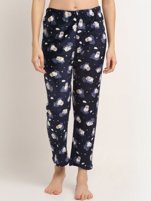 

NEUDIS Women Navy Blue & White Printed Warm Fleece Lounge Pants
