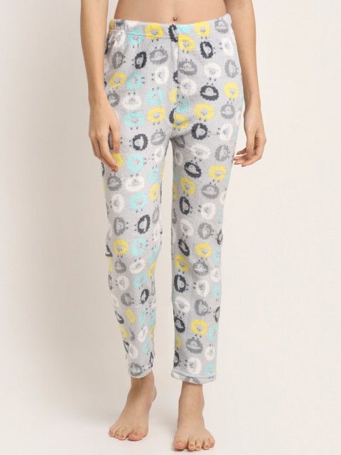 

NEUDIS Women Grey & Yellow Printed Warm Fleece Lounge Pants