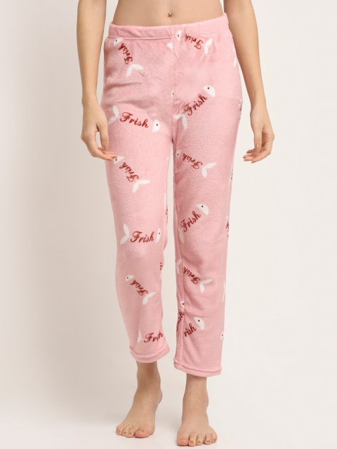 

NEUDIS Women Pink & White Printed Warm Fleece Lounge Pants
