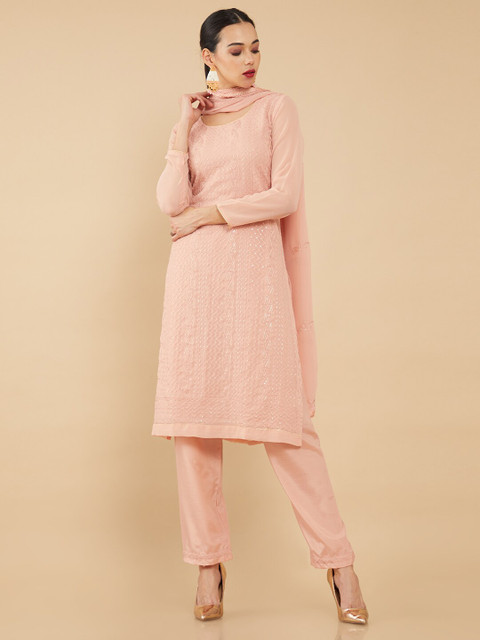 

Soch Women Pink Embroidered Unstitched Dress Material