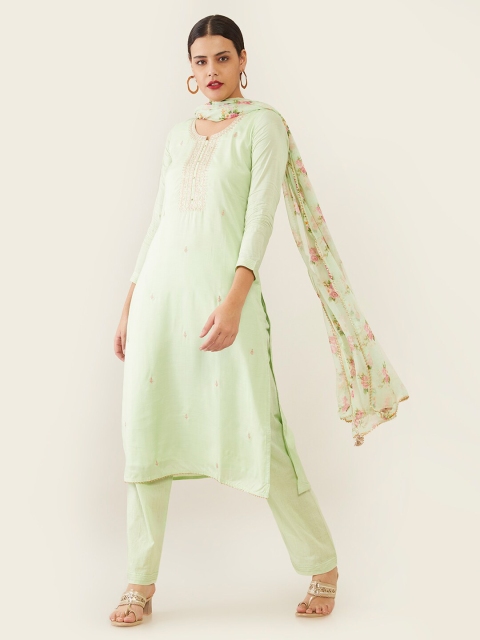 

Soch Green & Pink Embroidered Pure Cotton Unstitched Dress Material