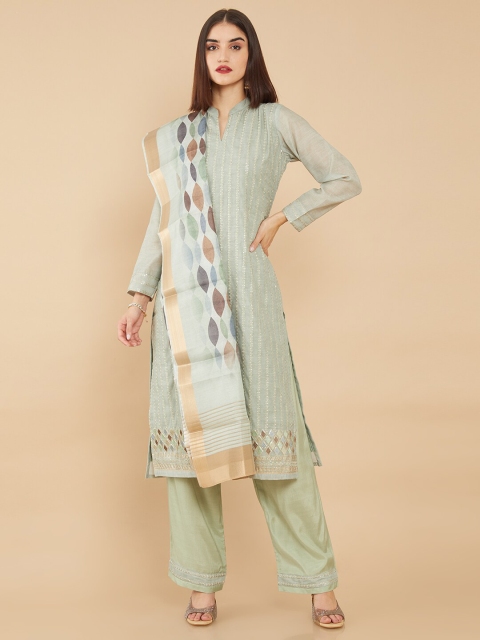 

Soch Green & Brown Embroidered Unstitched Dress Material