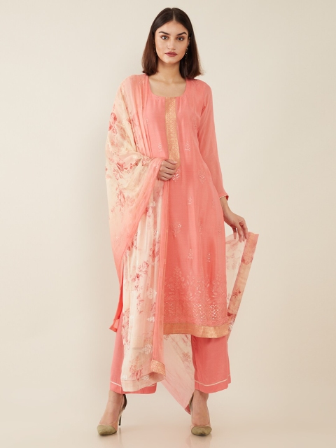 

Soch Coral Pink Printed Unstitched Dress Material