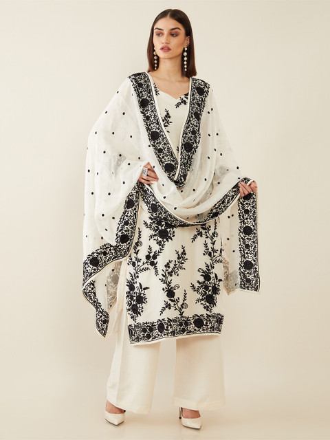 

Soch Off-White & Black Embroidered Organza Unstitched Dress Material