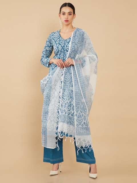 

Soch Blue & White Printed Pure Cotton Unstitched Dress Material