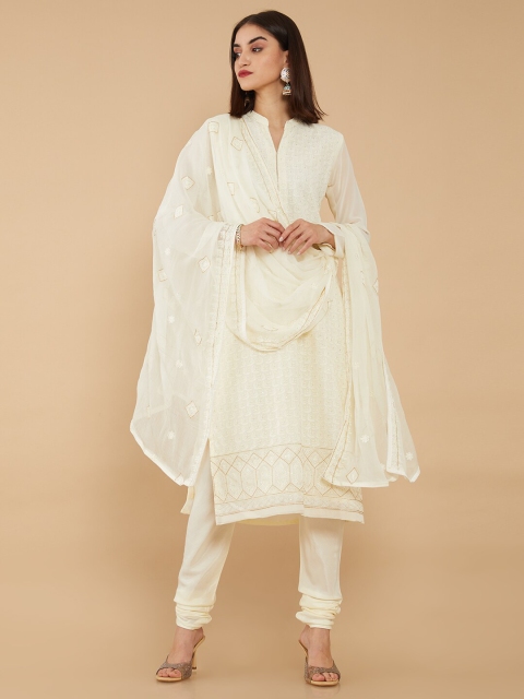 

Soch Off White & Gold-Toned Embroidered Unstitched Dress Material