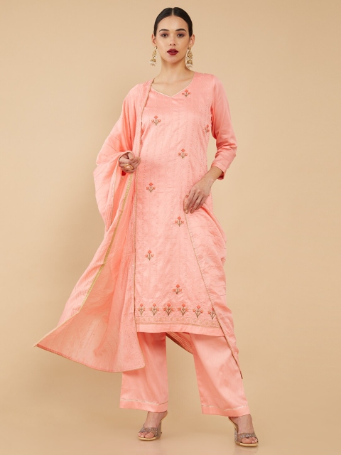 

Soch Pink & Orange Embroidered Pure Cotton Unstitched Dress Material