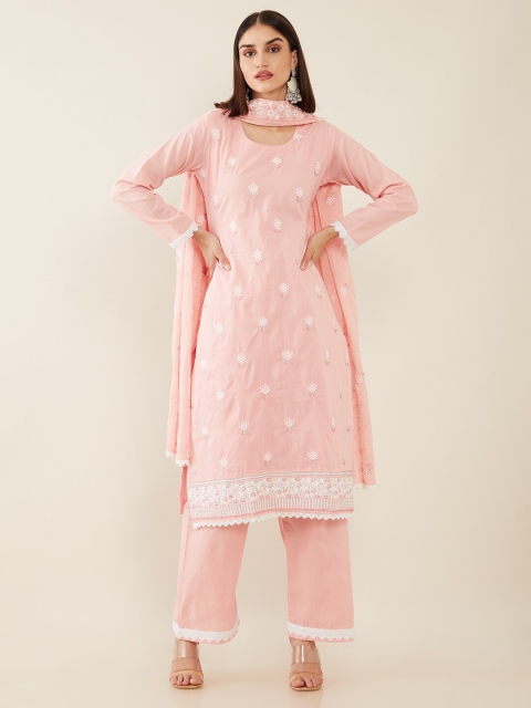 

Soch Pink & White Embroidered Pure Cotton Unstitched Dress Material