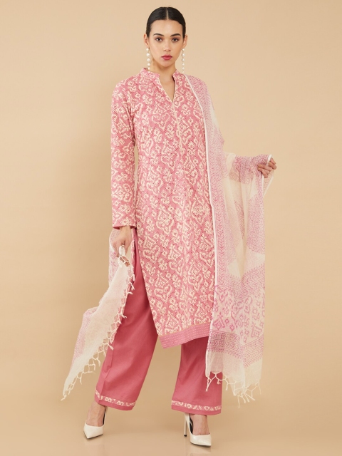 

Soch Pink & White Printed Pure Cotton Unstitched Dress Material