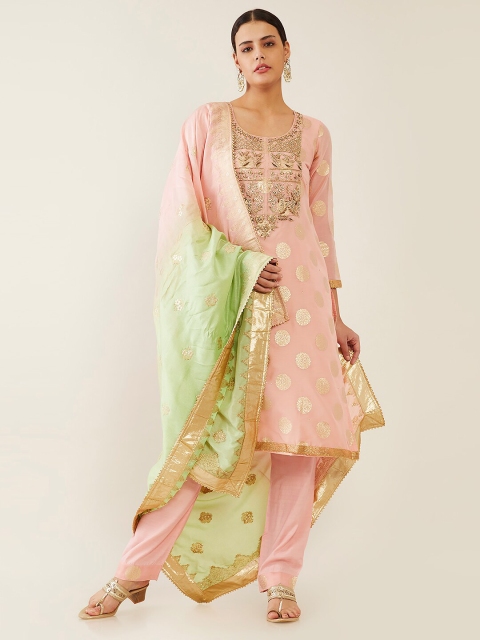 

Soch Pink & Green Embroidered Unstitched Dress Material