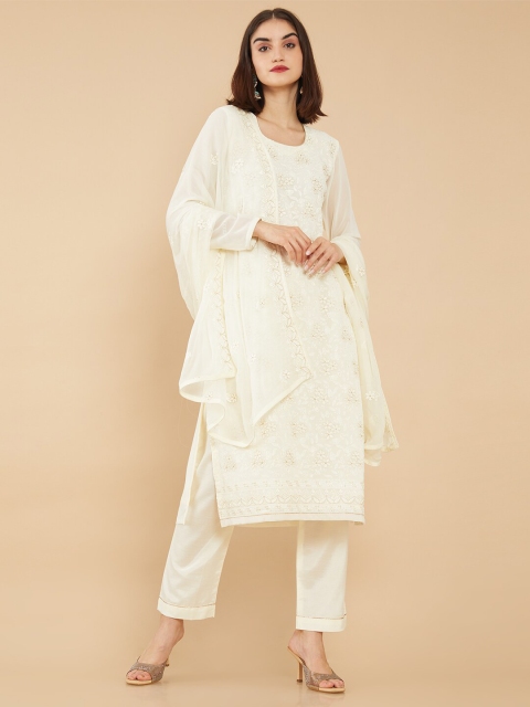 

Soch Off White & Gold-Toned Embroidered Unstitched Dress Material