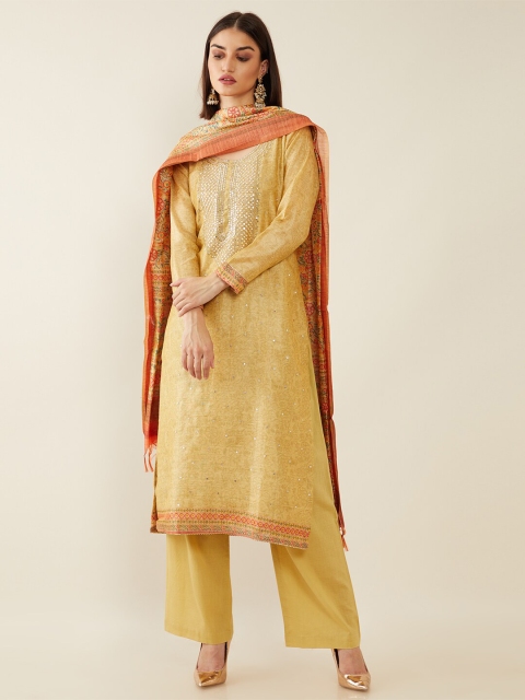 

Soch Women Gold-Toned Embroidered Unstitched Dress Material