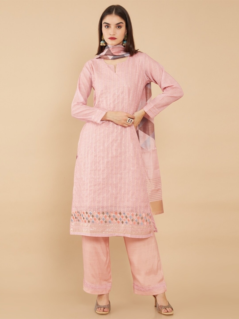 

Soch Pink & Brown Printed Unstitched Dress Material