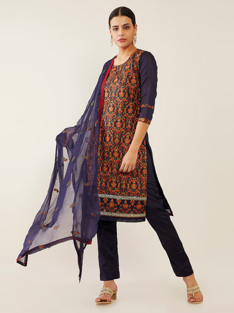 

Soch Navy Blue & Red Embroidered Unstitched Dress Material