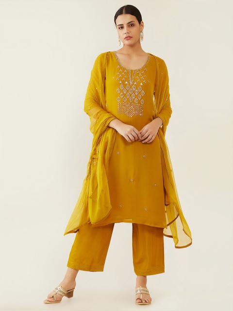 

Soch Mustard Yellow Hand Embroidered Unstitched Dress Material