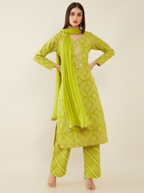 

Soch Green & White Printed Pure Cotton Unstitched Dress Material