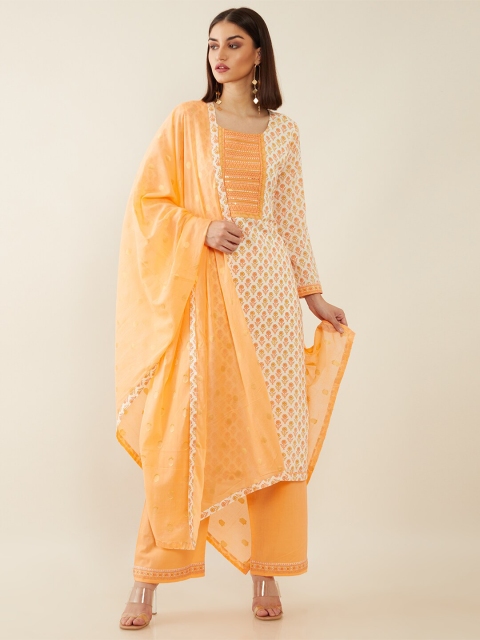 

Soch Women Off White & Mustard Floral Printed Unstitched Dress Material