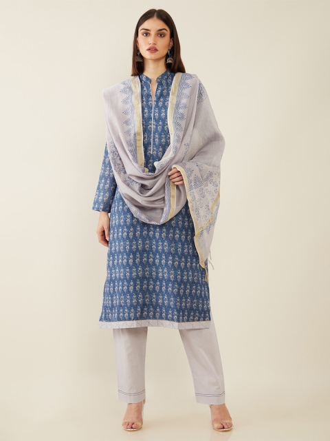 

Soch Blue & White Printed Pure Cotton Unstitched Dress Material