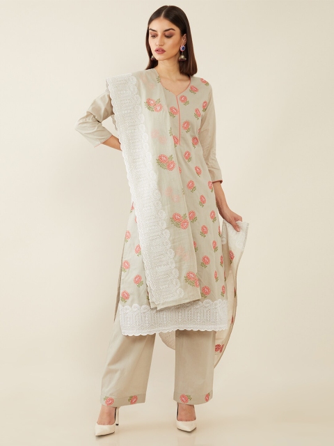 

Soch Grey & Peach-Coloured Embroidered Pure Cotton Unstitched Dress Material