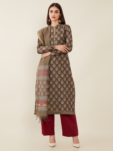 

Soch Grey & Red Printed Unstitched Dress Material