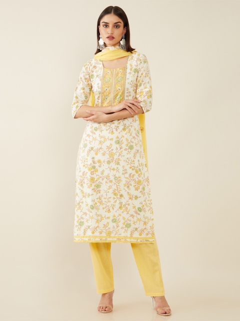 

Soch Off White & Yellow Printed Pure Cotton Unstitched Dress Material
