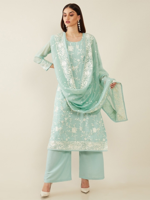 

Soch Sea Green & White Embroidered Organza Unstitched Dress Material With Dupatta