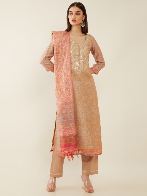 

Soch Women Pink & Beige Embroidered Unstitched Dress Material