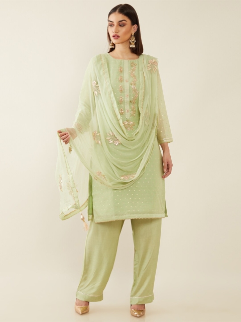 

Soch Green Hand Embroidered Unstitched Dress Material