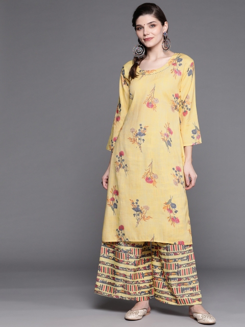 

Chhabra 555 Women Mustard Yellow Floral Printed Kurta with Palazzos