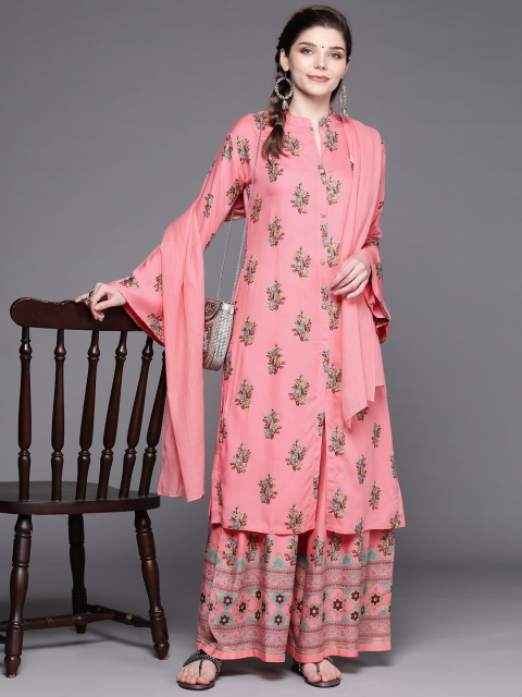 

Chhabra 555 Women Pink Floral Printed Made to Measure Kurta with Sharara & With Dupatta