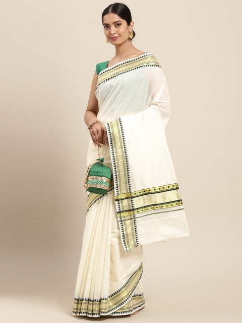 

Thara Sarees Off White & Golden Handloom Zari Work Pure Cotton Kasavu Saree