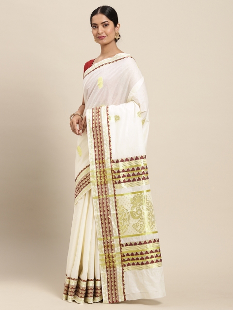 

Thara Sarees Off White & Golden Handloom Zari Work Pure Cotton Kasavu Saree