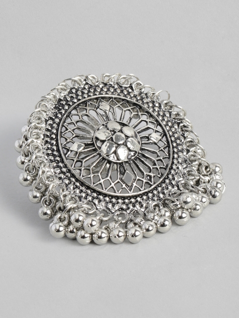 

I Jewels Antique Oxidised Silver-Plated Round Shaped Finger Ring