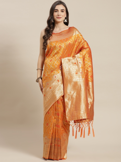 

Chhabra 555 Mustard Yellow Woven Design Zari Silk Blend Banarasi Saree