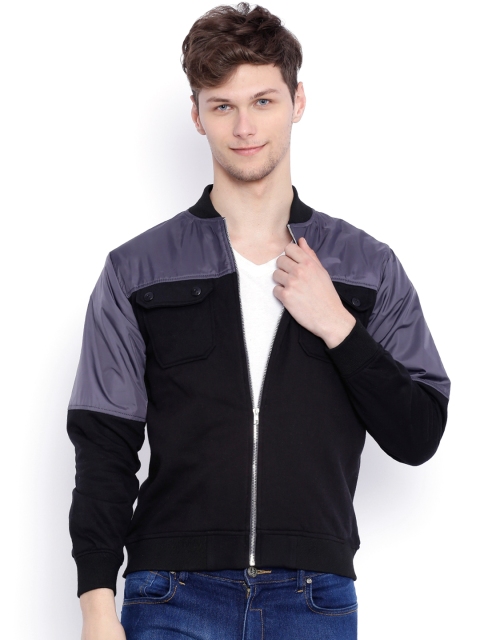 

Campus Sutra Black & Grey Colourblocked Bomber Jacket