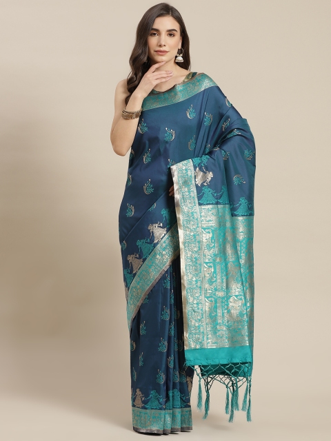 

Chhabra 555 Navy Blue Ethnic Motifs Zari Silk Blend Baluchari Saree